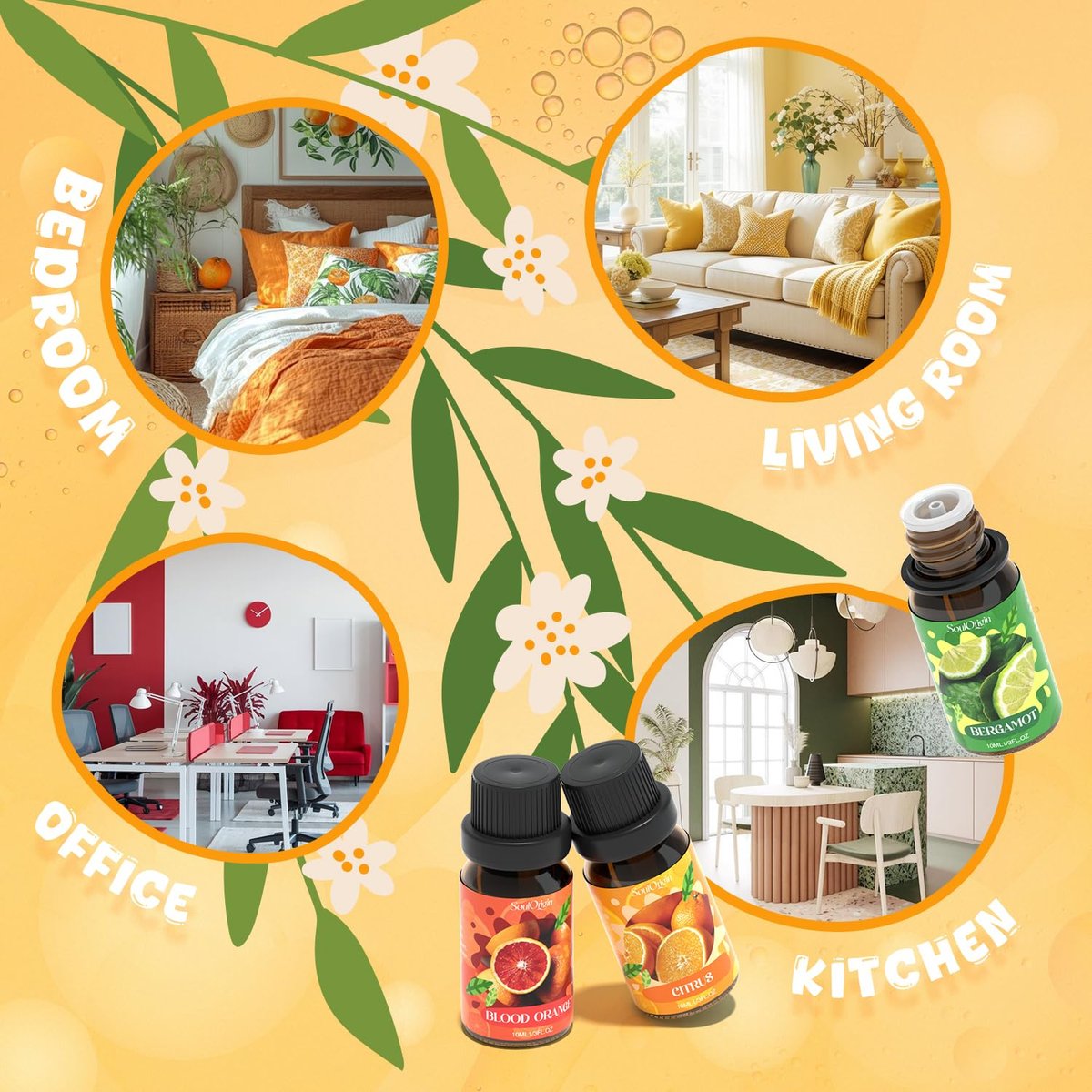 Soulorigin Citrus Duftöle Set für Diffuser, Aroma Diffuser Öl für Kerzenherstellung – Blutorange, Zitrone, Bergamotte, Limette, Grapefruit, Zitrus