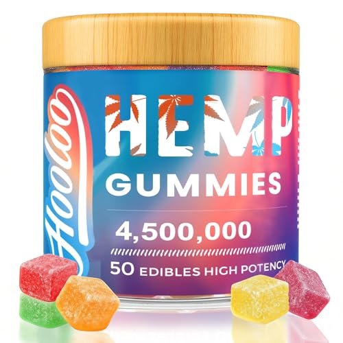 HOOLOO Hanf-Gummis für tiefe Nächte, Entspannung, Fokus - 6 Fruchtgeschmacksrichtungen, große Würfel, angereichert mit Vitaminen und Omega 3 - Extra stark 4.500.000 für Erwachsene - Hergestellt in den USA