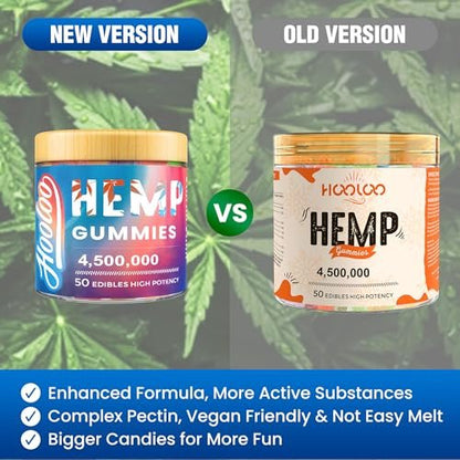HOOLOO Hanf-Gummis für tiefe Nächte, Entspannung, Fokus - 6 Fruchtgeschmacksrichtungen, große Würfel, angereichert mit Vitaminen und Omega 3 - Extra stark 4.500.000 für Erwachsene - Hergestellt in den USA