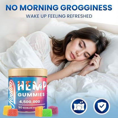 HOOLOO Hanf-Gummis für tiefe Nächte, Entspannung, Fokus - 6 Fruchtgeschmacksrichtungen, große Würfel, angereichert mit Vitaminen und Omega 3 - Extra stark 4.500.000 für Erwachsene - Hergestellt in den USA