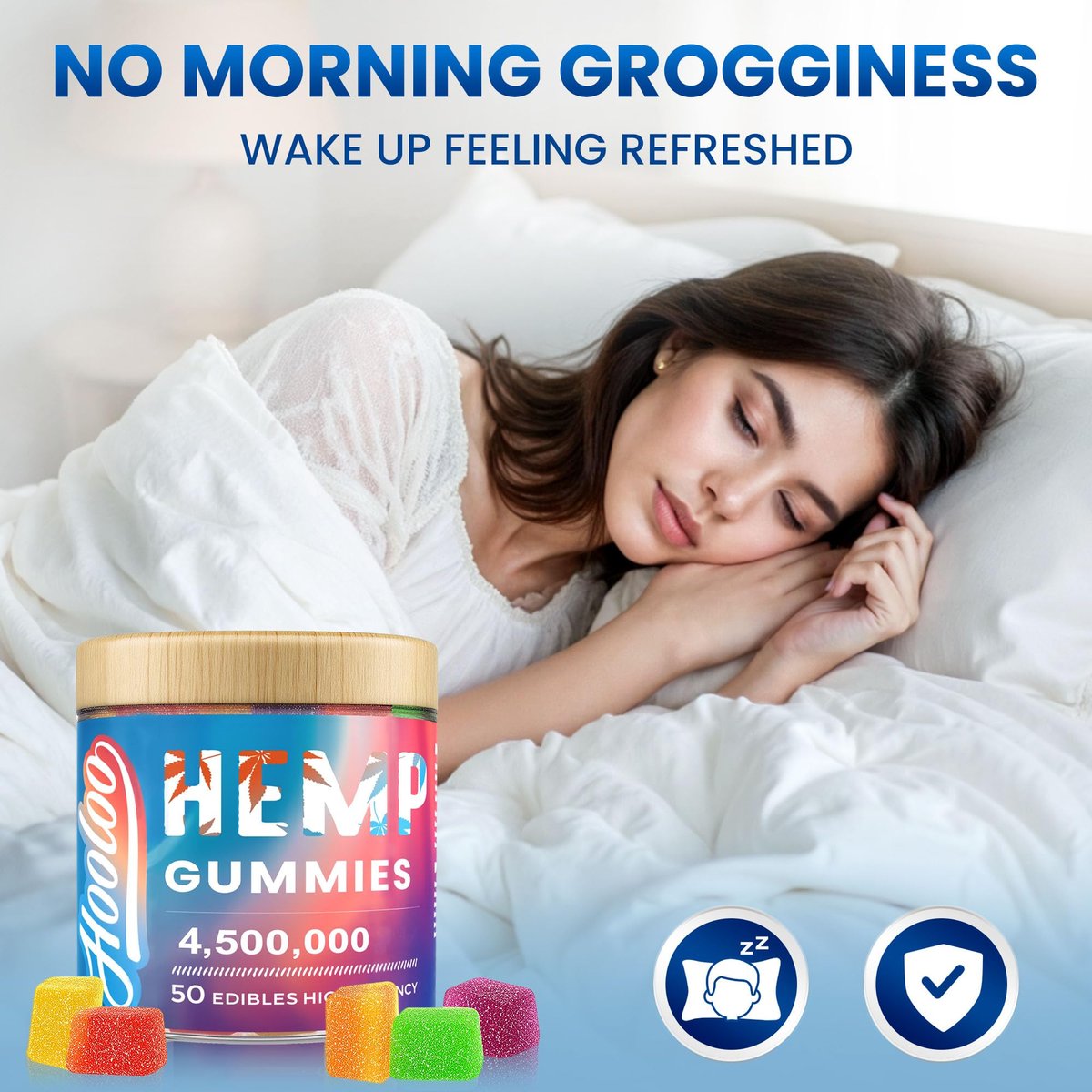 HOOLOO Hanf-Gummis für tiefe Nächte, Entspannung, Fokus - 6 Fruchtgeschmacksrichtungen, große Würfel, angereichert mit Vitaminen und Omega 3 - Extra stark 4.500.000 für Erwachsene - Hergestellt in den USA