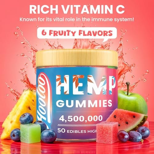 HOOLOO Hanf-Gummis für tiefe Nächte, Entspannung, Fokus - 6 Fruchtgeschmacksrichtungen, große Würfel, angereichert mit Vitaminen und Omega 3 - Extra stark 4.500.000 für Erwachsene - Hergestellt in den USA