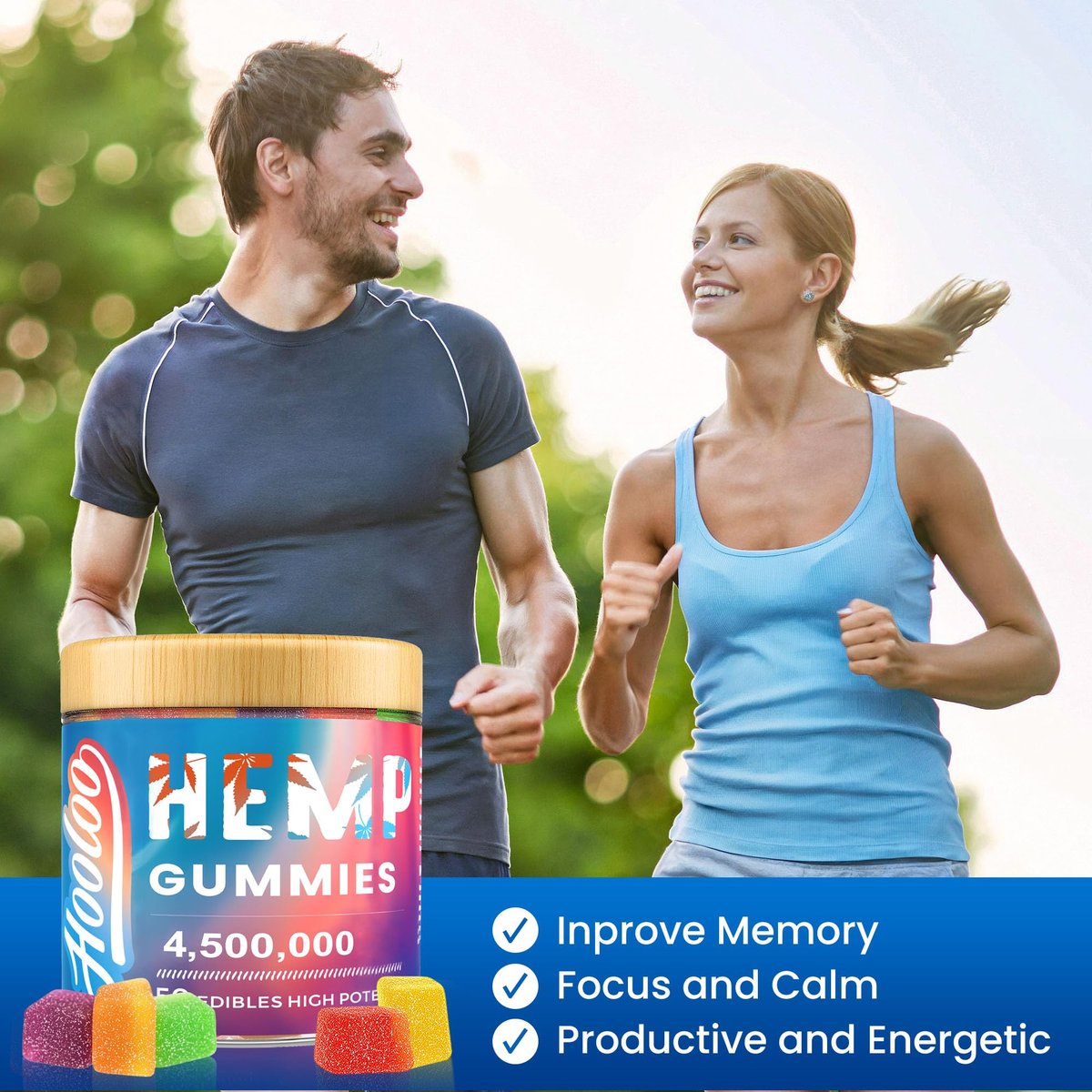 HOOLOO Hanf-Gummis für tiefe Nächte, Entspannung, Fokus - 6 Fruchtgeschmacksrichtungen, große Würfel, angereichert mit Vitaminen und Omega 3 - Extra stark 4.500.000 für Erwachsene - Hergestellt in den USA