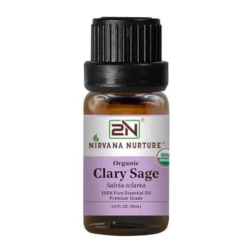 Nirvana Nurture Bio-Clary-Salbei-Ätherisches Öl, USDA Bio, 100% rein, unverdünnt, Aromatherapie-Öl für Diffuser, Haar- & Hautpflege