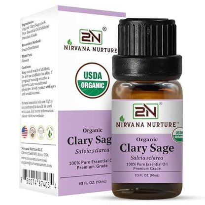Nirvana Nurture Bio-Clary-Salbei-Ätherisches Öl, USDA Bio, 100% rein, unverdünnt, Aromatherapie-Öl für Diffuser, Haar- & Hautpflege
