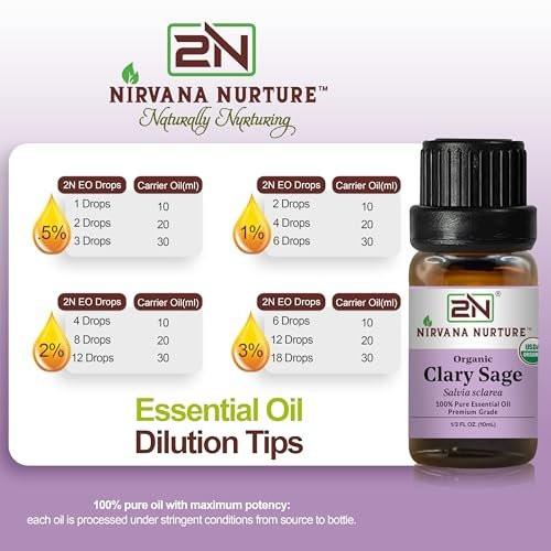 Nirvana Nurture Bio-Clary-Salbei-Ätherisches Öl, USDA Bio, 100% rein, unverdünnt, Aromatherapie-Öl für Diffuser, Haar- & Hautpflege