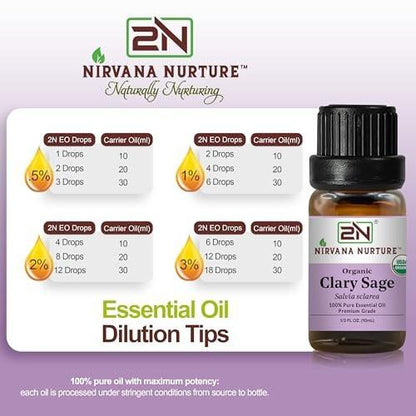 Nirvana Nurture Bio-Clary-Salbei-Ätherisches Öl, USDA Bio, 100% rein, unverdünnt, Aromatherapie-Öl für Diffuser, Haar- & Hautpflege