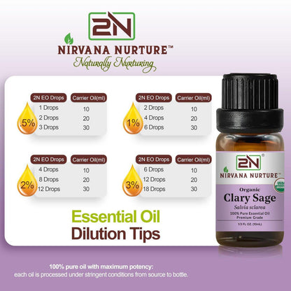 Nirvana Nurture Bio-Clary-Salbei-Ätherisches Öl, USDA Bio, 100% rein, unverdünnt, Aromatherapie-Öl für Diffuser, Haar- & Hautpflege