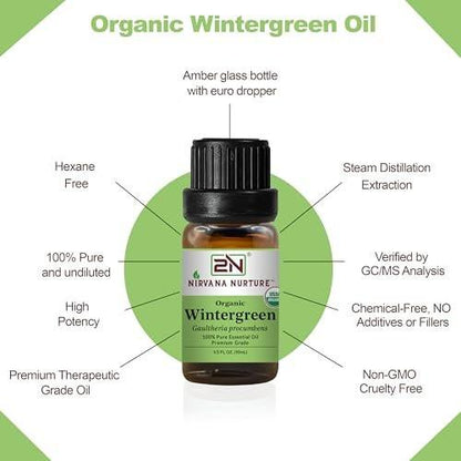 Nirvana Nurture Wintergreen Bio-Öl, USDA-zertifiziert, 100% rein unverdünnt, 0,34 Fl Oz