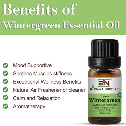 Nirvana Nurture Wintergreen Bio-Öl, USDA-zertifiziert, 100% rein unverdünnt, 0,34 Fl Oz