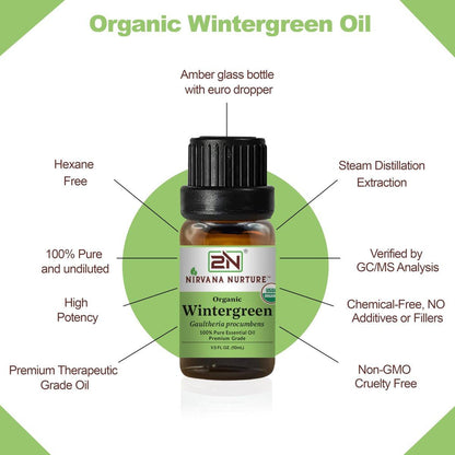 Nirvana Nurture Wintergreen Bio-Öl, USDA-zertifiziert, 100% rein unverdünnt, 0,34 Fl Oz