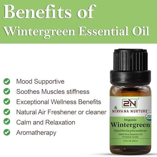 Nirvana Nurture Wintergreen Bio-Öl, USDA-zertifiziert, 100% rein unverdünnt, 0,34 Fl Oz