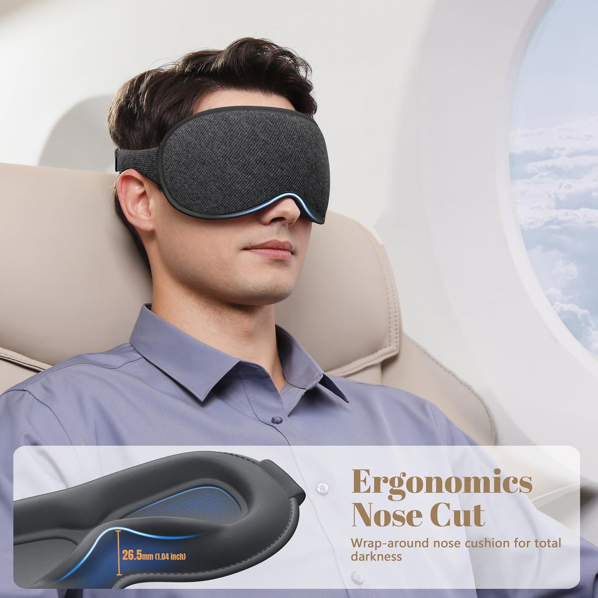 Vynix Schlafmaske für Männer und Frauen - 100% blickdichte Augenmaske zum Schlafen, druckfreie 3D-Schlafmaske, verstellbare lichtblockierende Schlafbrille für Reisen, Nickerchen, Nachtschichten, Büro - Grau