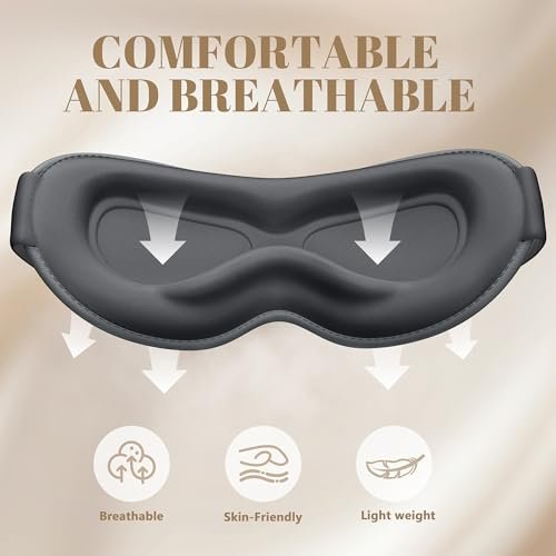 Vynix Schlafmaske für Männer und Frauen - 100% blickdichte Augenmaske zum Schlafen, druckfreie 3D-Schlafmaske, verstellbare lichtblockierende Schlafbrille für Reisen, Nickerchen, Nachtschichten, Büro - Grau