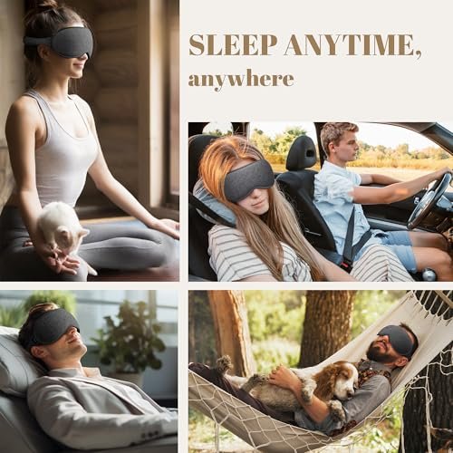 Vynix Schlafmaske für Männer und Frauen - 100% blickdichte Augenmaske zum Schlafen, druckfreie 3D-Schlafmaske, verstellbare lichtblockierende Schlafbrille für Reisen, Nickerchen, Nachtschichten, Büro - Grau