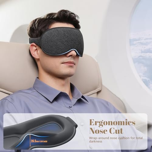 Vynix Schlafmaske für Männer und Frauen - 100% blickdichte Augenmaske zum Schlafen, druckfreie 3D-Schlafmaske, verstellbare lichtblockierende Schlafbrille für Reisen, Nickerchen, Nachtschichten, Büro - Grau