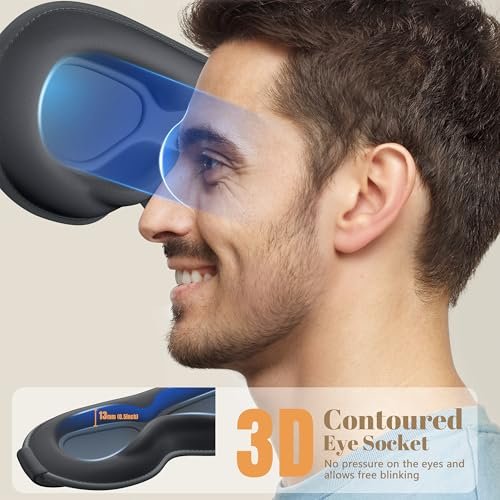 Vynix Schlafmaske für Männer und Frauen - 100% blickdichte Augenmaske zum Schlafen, druckfreie 3D-Schlafmaske, verstellbare lichtblockierende Schlafbrille für Reisen, Nickerchen, Nachtschichten, Büro - Grau