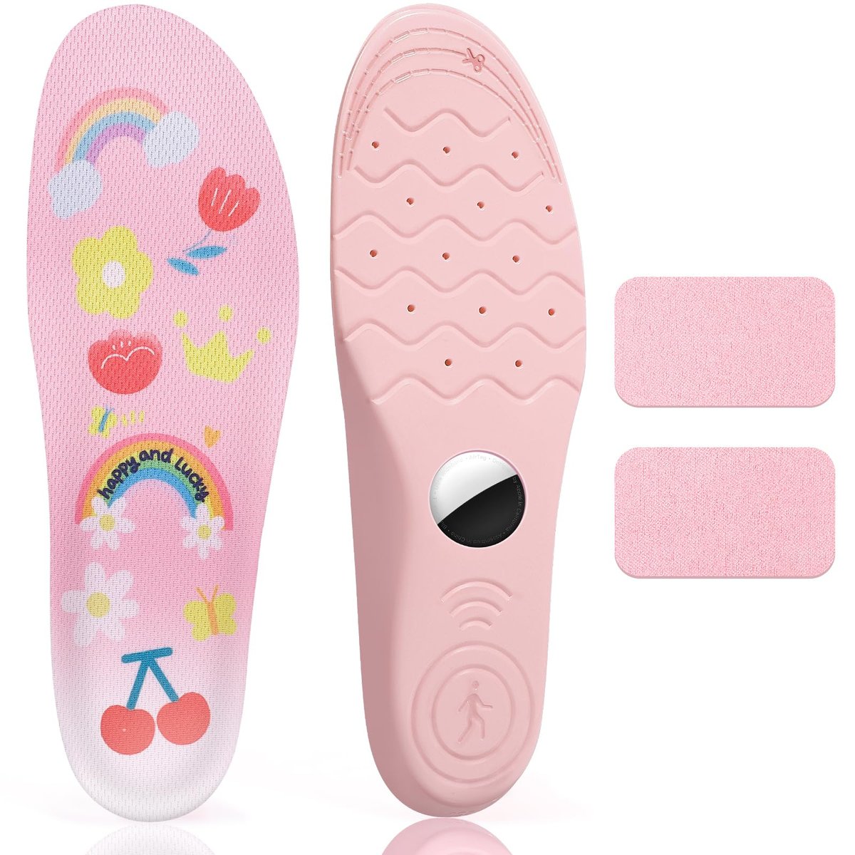 Sifemp Einlegesohlen mit verstecktem Airtag-Halter, Tracker-Gehäuse für Kinder, bequeme Schuheinlagen, Pink Regenbogen (Pink, Fuß: 7,1-7,5 Zoll/Einlegesohle: 7,6-8,3 Zoll/12,5C-1Y)