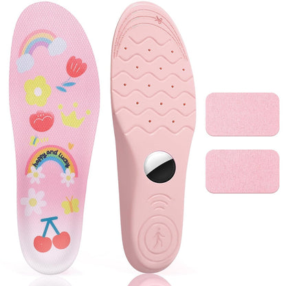 Sifemp Einlegesohlen mit verstecktem Airtag-Halter, Tracker-Gehäuse für Kinder, bequeme Schuheinlagen, Pink Regenbogen (Pink, Fuß: 7,1-7,5 Zoll/Einlegesohle: 7,6-8,3 Zoll/12,5C-1Y)