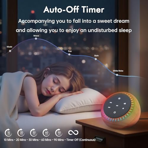 DreamSky Klangmaschine für Schlaf, Weißes Rauschen für Erwachsene & Baby, Braunes Rauschen für Büro & Privatsphäre, 26 Klänge & RGB-Licht, USB-C-betrieben für Zuhause & Reisen