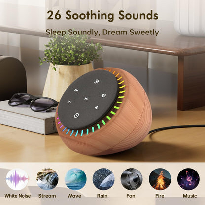 DreamSky Klangmaschine für Schlaf, Weißes Rauschen für Erwachsene & Baby, Braunes Rauschen für Büro & Privatsphäre, 26 Klänge & RGB-Licht, USB-C-betrieben für Zuhause & Reisen