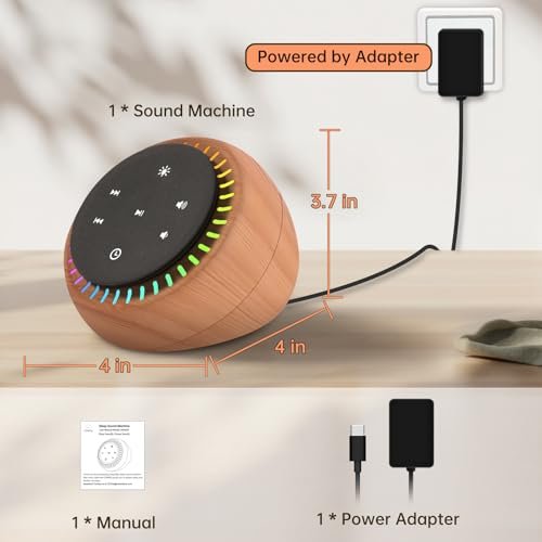 DreamSky Klangmaschine für Schlaf, Weißes Rauschen für Erwachsene & Baby, Braunes Rauschen für Büro & Privatsphäre, 26 Klänge & RGB-Licht, USB-C-betrieben für Zuhause & Reisen