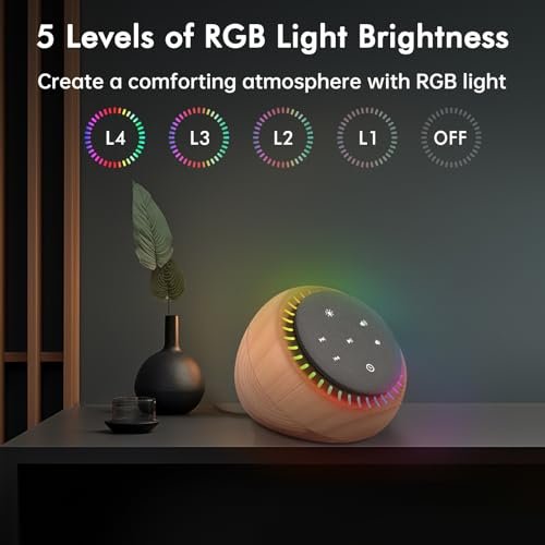 DreamSky Klangmaschine für Schlaf, Weißes Rauschen für Erwachsene & Baby, Braunes Rauschen für Büro & Privatsphäre, 26 Klänge & RGB-Licht, USB-C-betrieben für Zuhause & Reisen