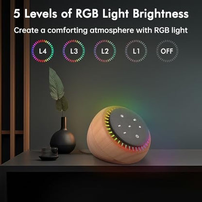 DreamSky Klangmaschine für Schlaf, Weißes Rauschen für Erwachsene & Baby, Braunes Rauschen für Büro & Privatsphäre, 26 Klänge & RGB-Licht, USB-C-betrieben für Zuhause & Reisen
