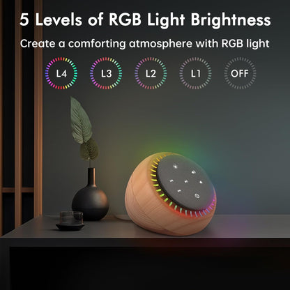 DreamSky Klangmaschine für Schlaf, Weißes Rauschen für Erwachsene & Baby, Braunes Rauschen für Büro & Privatsphäre, 26 Klänge & RGB-Licht, USB-C-betrieben für Zuhause & Reisen