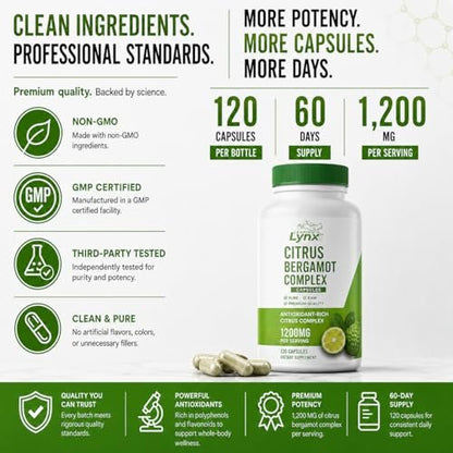 Citrus Bergamot 1200 mg – Herz- & Cholesterin-Unterstützung | 120 Kapseln (60-Tage-Vorrat) | Antioxidantienreicher Extrakt für Kreislauf- & Stoffwechselgesundheit | Non-GMO
