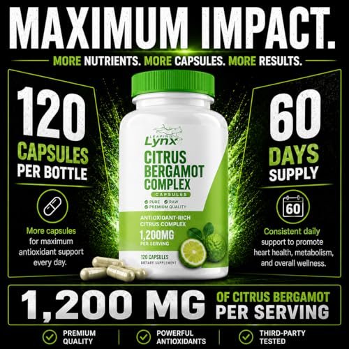 Citrus Bergamot 1200 mg – Herz- & Cholesterin-Unterstützung | 120 Kapseln (60-Tage-Vorrat) | Antioxidantienreicher Extrakt für Kreislauf- & Stoffwechselgesundheit | Non-GMO