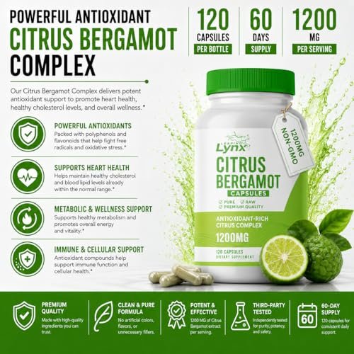 Citrus Bergamot 1200 mg – Herz- & Cholesterin-Unterstützung | 120 Kapseln (60-Tage-Vorrat) | Antioxidantienreicher Extrakt für Kreislauf- & Stoffwechselgesundheit | Non-GMO
