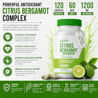 Citrus Bergamot 1200 mg – Herz- & Cholesterin-Unterstützung | 120 Kapseln (60-Tage-Vorrat) | Antioxidantienreicher Extrakt für Kreislauf- & Stoffwechselgesundheit | Non-GMO