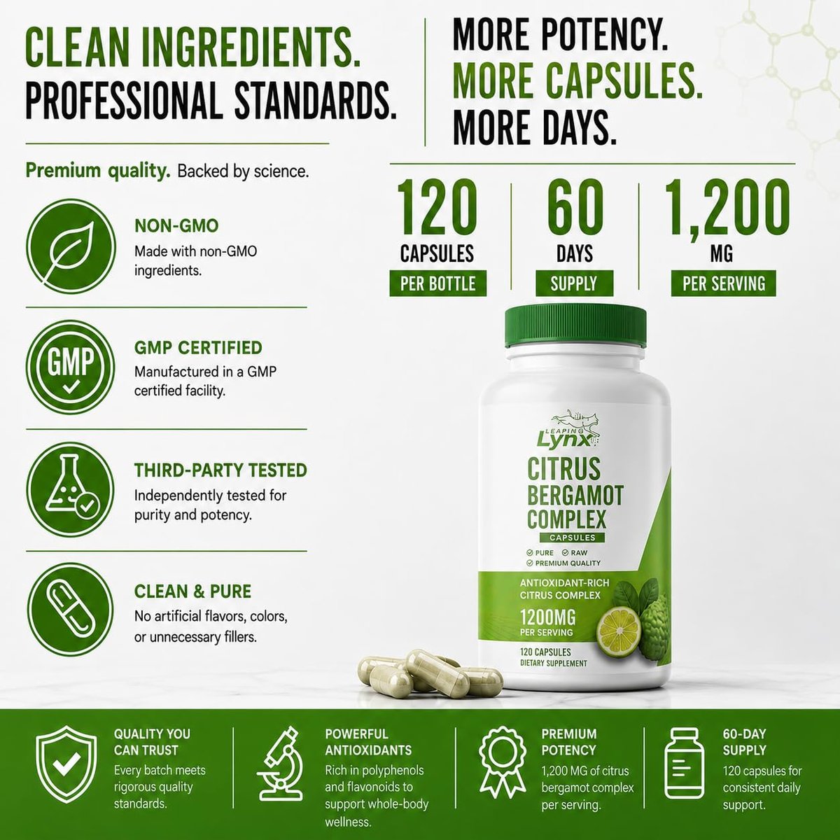 Citrus Bergamot 1200 mg – Herz- & Cholesterin-Unterstützung | 120 Kapseln (60-Tage-Vorrat) | Antioxidantienreicher Extrakt für Kreislauf- & Stoffwechselgesundheit | Non-GMO