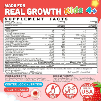 NEVISS Kinder Multivitamin Gummis + Calcium, Probiotika, Vitamin D3, C, methyliertes B12 & Methylfolat, B6, A, K2, E, Zink, Präbiotika für Kinder ab 4 Jahren, sauber & zuckerfrei, für Nährstoffunterstützung, 60 Stück