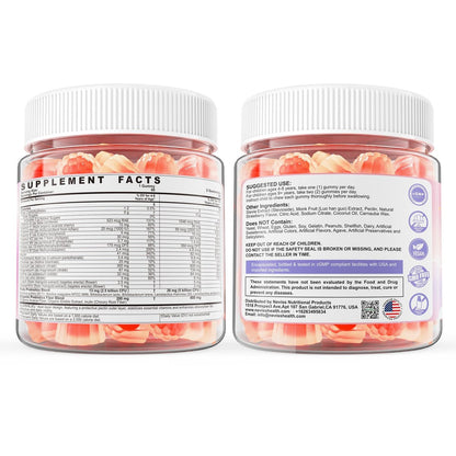 NEVISS Kinder Multivitamin Gummis + Calcium, Probiotika, Vitamin D3, C, methyliertes B12 & Methylfolat, B6, A, K2, E, Zink, Präbiotika für Kinder ab 4 Jahren, sauber & zuckerfrei, für Nährstoffunterstützung, 60 Stück