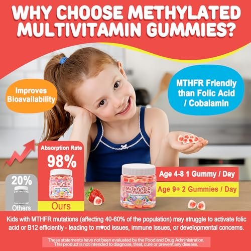 NEVISS Kinder Multivitamin Gummis + Calcium, Probiotika, Vitamin D3, C, methyliertes B12 & Methylfolat, B6, A, K2, E, Zink, Präbiotika für Kinder ab 4 Jahren, sauber & zuckerfrei, für Nährstoffunterstützung, 60 Stück