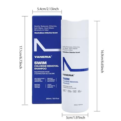 VANERIA 2-in-1 Swim Shampoo & Hard Water Shampoo, Chlorinentfernung für Schwimmer, entfernt Mineralien und Ablagerungen bei hartem Wasser, regenerierende Haarpflege für Schwimmer, sicher für gefärbtes Haar, 250 ml