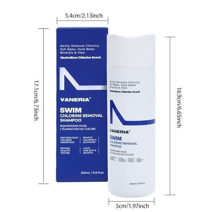 VANERIA 2-in-1 Swim Shampoo & Hard Water Shampoo, Chlorinentfernung für Schwimmer, entfernt Mineralien und Ablagerungen bei hartem Wasser, regenerierende Haarpflege für Schwimmer, sicher für gefärbtes Haar, 250 ml