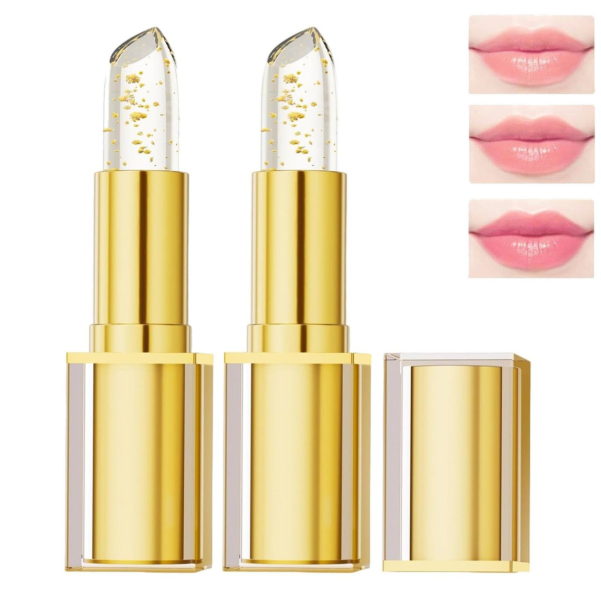 Retigazo 2er-Pack farbwechselnder Lippenstift, Goldfolie, lang anhaltend, feuchtigkeitsspendend, glänzender Lipgloss, tiefe Pflege