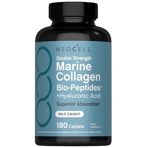 NeoCell Marine Collagen Peptide Kapseln | 180 Kapseln | mit Hyaluronsäure | Doppelte Stärke | Für Nägel, Haut & Haare