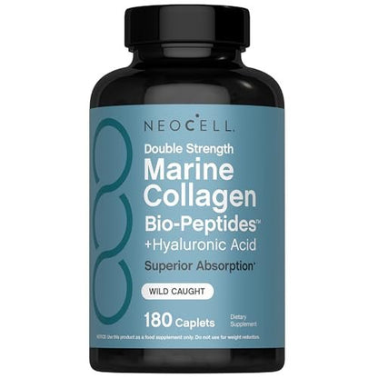 NeoCell Marine Collagen Peptide Kapseln | 180 Kapseln | mit Hyaluronsäure | Doppelte Stärke | Für Nägel, Haut & Haare