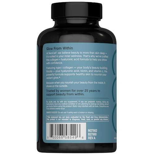 NeoCell Marine Collagen Peptide Kapseln | 180 Kapseln | mit Hyaluronsäure | Doppelte Stärke | Für Nägel, Haut & Haare