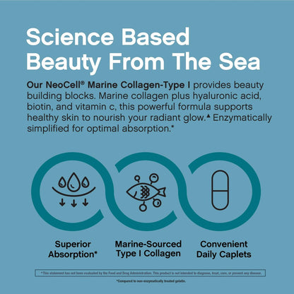 NeoCell Marine Collagen Peptide Kapseln | 180 Kapseln | mit Hyaluronsäure | Doppelte Stärke | Für Nägel, Haut & Haare