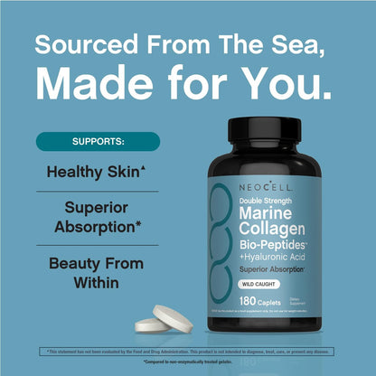 NeoCell Marine Collagen Peptide Kapseln | 180 Kapseln | mit Hyaluronsäure | Doppelte Stärke | Für Nägel, Haut & Haare