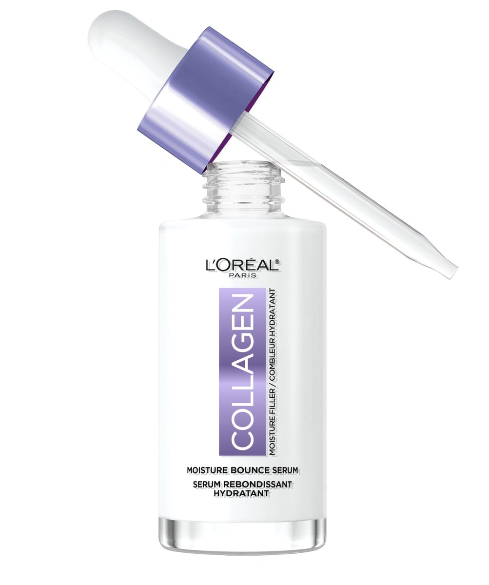 L'Oreal Paris Collagen Moisture Filler Moisture Bounce Gesichtsserum – Strahlendes Serum mit Kollagen, Glycerin und Squalan für pralle, hydratisierte Haut, inklusive Probe