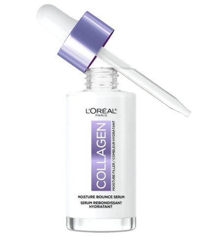 L'Oreal Paris Collagen Moisture Filler Moisture Bounce Gesichtsserum – Strahlendes Serum mit Kollagen, Glycerin und Squalan für pralle, hydratisierte Haut, inklusive Probe