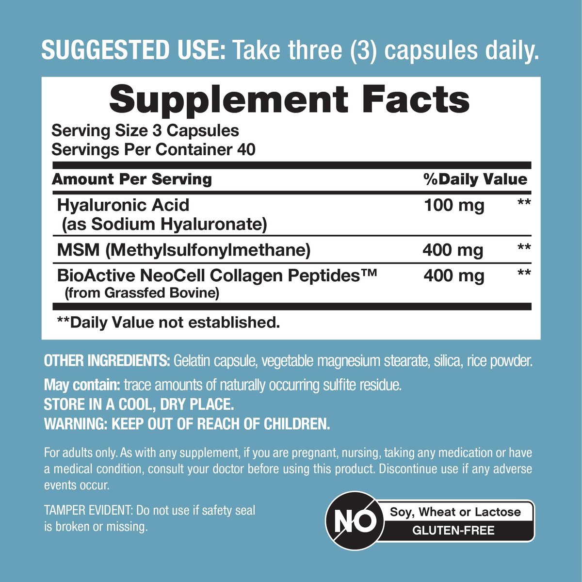 NeoCell Hyaluronsäure-Komplex 900mg | 120 Kapseln | mit bioaktiven Kollagenpeptiden & MSM | Premium-Formel