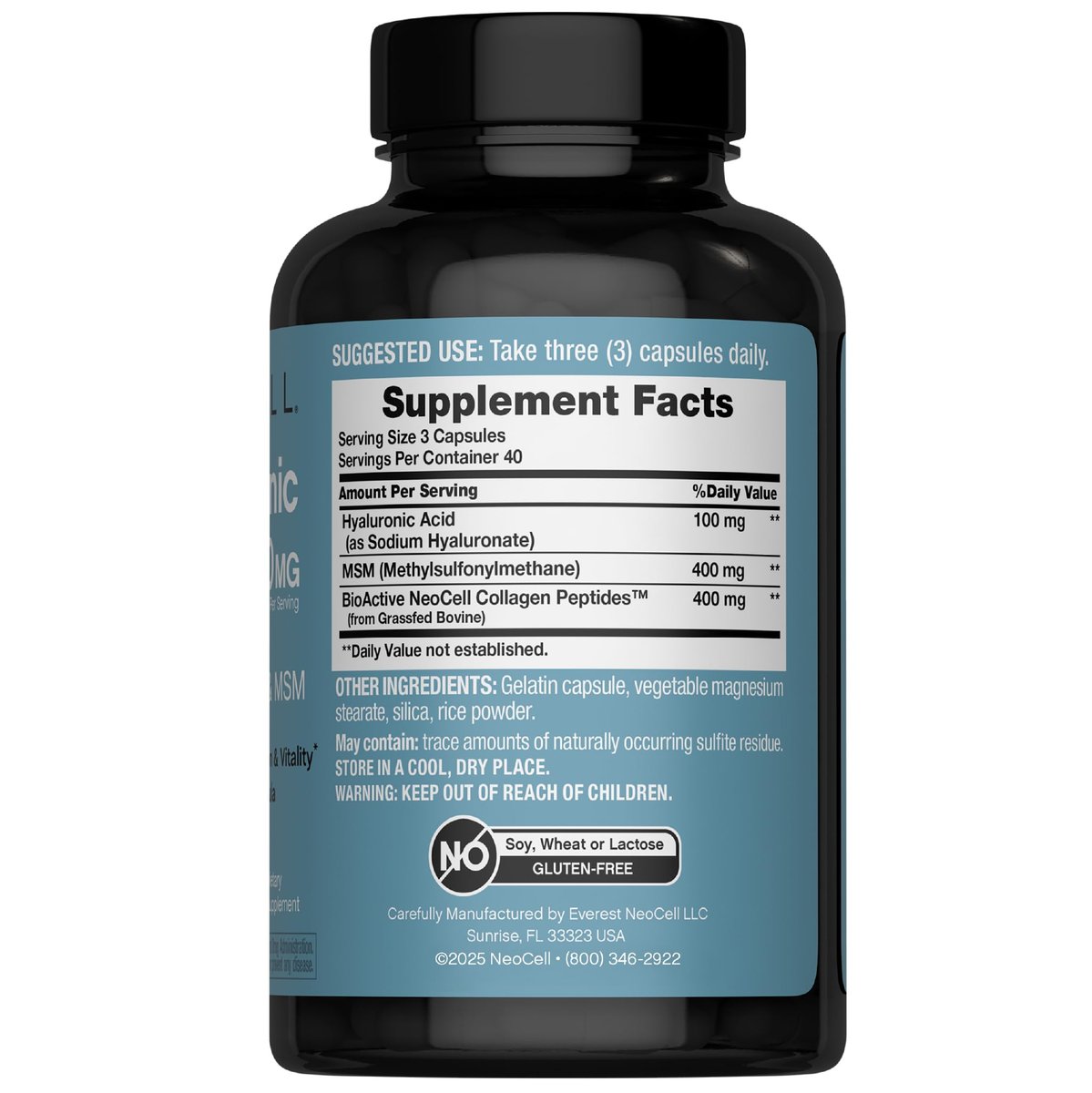 NeoCell Hyaluronsäure-Komplex 900mg | 120 Kapseln | mit bioaktiven Kollagenpeptiden & MSM | Premium-Formel