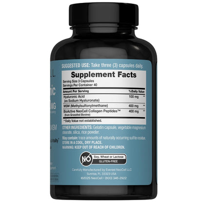 NeoCell Hyaluronsäure-Komplex 900mg | 120 Kapseln | mit bioaktiven Kollagenpeptiden & MSM | Premium-Formel